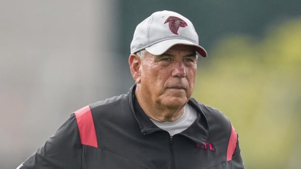 Atlanta Falcons defensive coordinator Dean Pees on the field during Minicamp at the Falcons Training Complex.